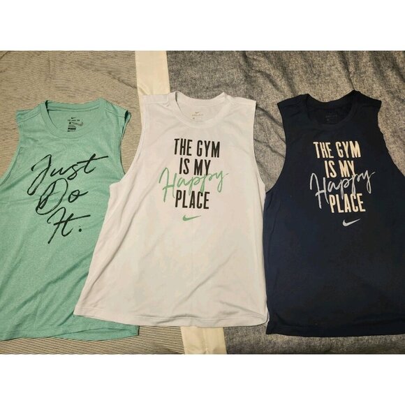 Nike Women Muscle Sleeveless Tank Tops - Lot Of 3 - Medium - EUC - White, Blue, - Picture 1 of 9